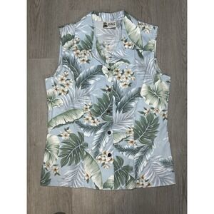 Aloha Republic Hawaiian Shirt Women's S Blue Hibiscus Floral Cotton Made in USA